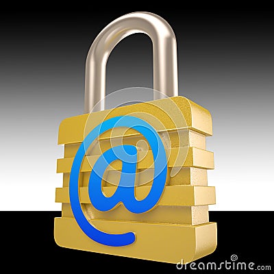 At Sign Padlock Shows Private Mail Secured Stock Photo