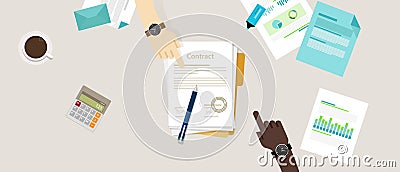 Sign paper deal contract agreement hand pen on desk Vector Illustration