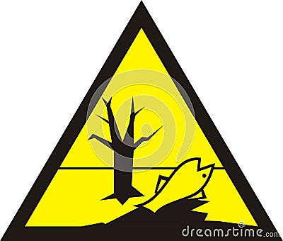 Sign of poisonous in yellow triangle. Harmful chemicals. Dead fish. Vector Illustration