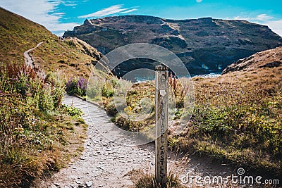 Sign Post for Tintagel Castle Stock Photo