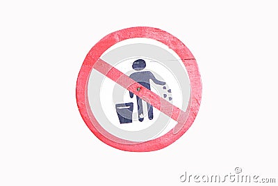 Sign prohibiting littering is posted in forest as one of tourist attractions in Thailand. Isolated on white background. Stock Photo