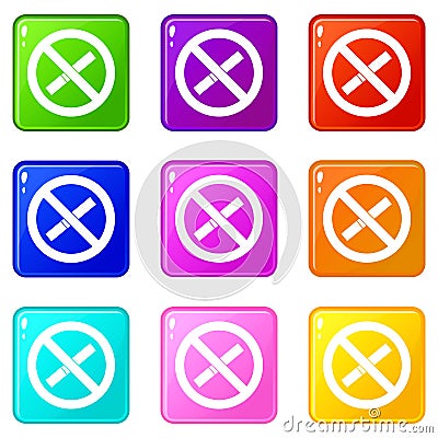 Sign prohibiting smoking icons 9 set Vector Illustration