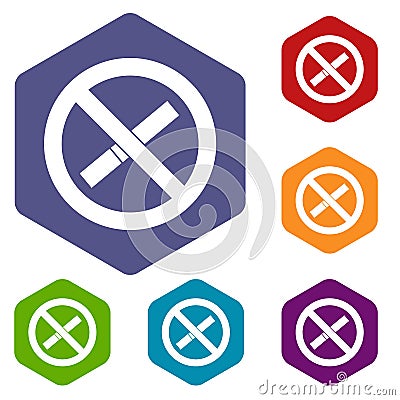 Sign prohibiting smoking icons set hexagon Vector Illustration