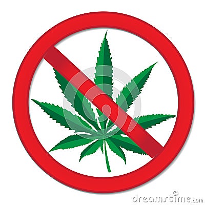 Sign of prohibition cannabis. Red sign ban marijuana. Stop drugs sign. Vector illustration Vector Illustration