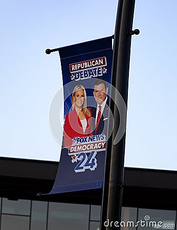 Sign Promoting First 2024 Republican Presidential Debate Editorial Stock Photo