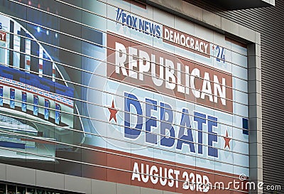 Sign Promoting First 2024 Republican Presidential Debate Editorial Stock Photo