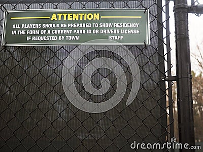 Sign public tennis court i.d. identification for residents Bedford, New York Stock Photo