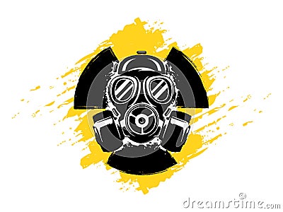 Sign of radioactivity with gas mask grunge vector illustration. Concept of pollution and danger. Radioactive sign. Radioactive Vector Illustration