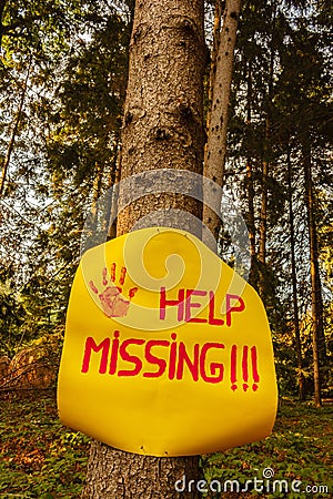 A sign reading help missing Stock Photo