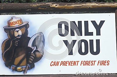 A sign that reads ï¿½Only you can prevent forest firesï¿½ Editorial Stock Photo