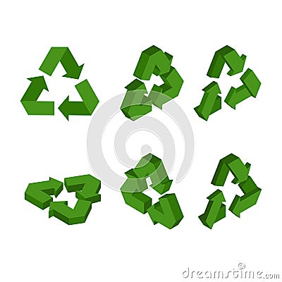 Sign Recycling isometrics. Set green triangular arrow. conversion Icon 3D. processing symbol Vector Illustration