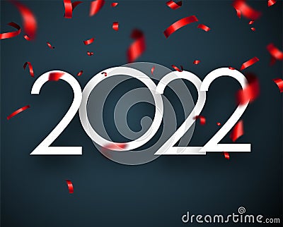 2022 sign with red foil confetti Vector Illustration