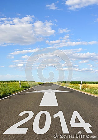 2014 sign on road Stock Photo