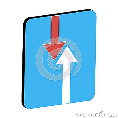 Sign road 3d, priority traffic oncoming vehicles priority arrow Vector Illustration