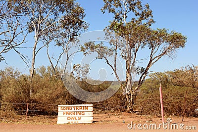 Signboard for freight trailers (Road trains) parking in the Australian Outback Stock Photo