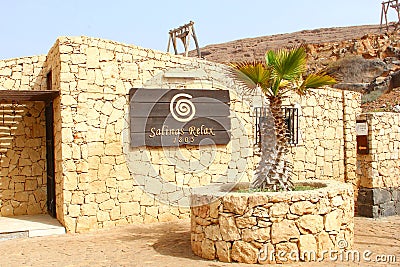 Sign Salinas Relax building, Pedra da Lume, Cape Verde, Africa Editorial Stock Photo