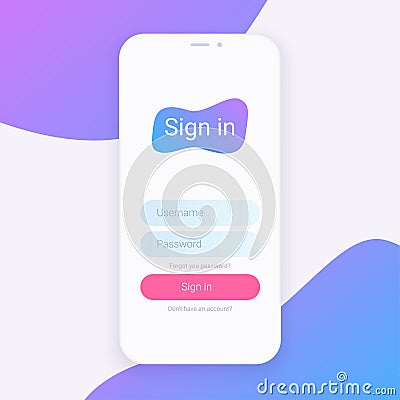 Sign In Screen. Clean Mobile UI Design Concept. Login Application with Password Form Window. Trendy Holographic Gradients. EPS 10 Vector Illustration