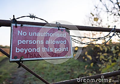 Improvised No Entry sign seen attached to a field gate. Editorial Stock Photo