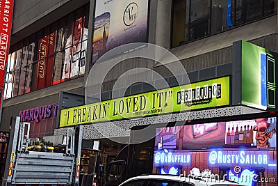 Sign for the shoe Beetlejuice on a Broadway theater Editorial Stock Photo