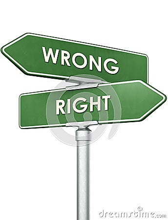 Sign showing direction for right and wrong Stock Photo