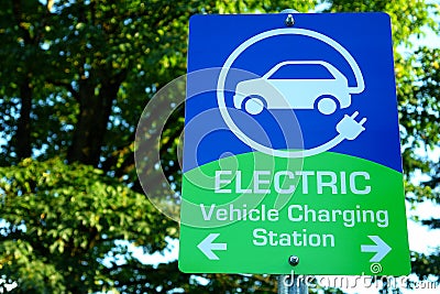 Sign Showing Electric Car Charging Station Stock Photo