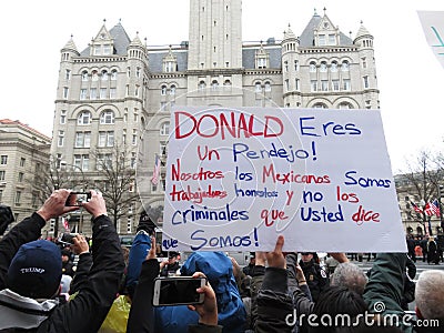 Sign in Spanish at the Inaugural Parade Editorial Stock Photo