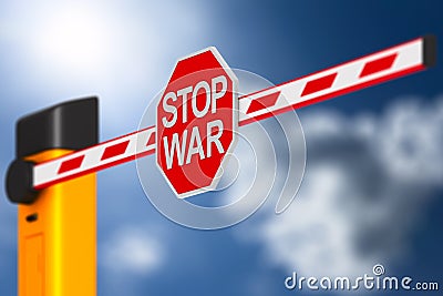 Sign stop war on sky background. 3D illustration Cartoon Illustration