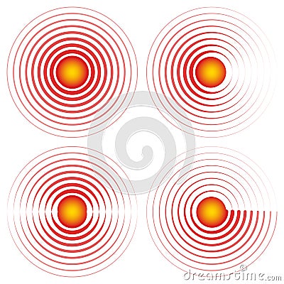 Sign symbol epicenter pain localization vector red circles with yellow center icon sore throat joints, sore spot or Vector Illustration