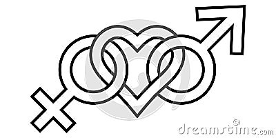 Sign symbol of love for man and woman gender icons connected heart, vector LGBT Prime sign symbol of bisexuality and Vector Illustration
