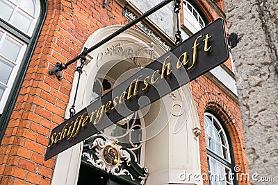 Sign of the Tavern of the brotherhood of captains in Luebeck, Germany Editorial Stock Photo