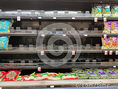 Empty Produce Shelves in a Grocery Store Editorial Stock Photo