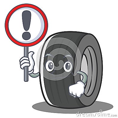 With sign tire character cartoon style Vector Illustration
