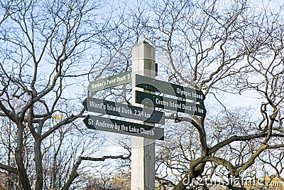 Sign in Toronto Islands with distance to different landmarks, Canada Editorial Stock Photo