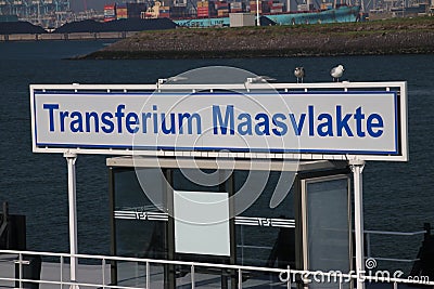 Sign of Transferium for waterbus in the Maasvlakte harbor in Rotterdam the Netherlands, Editorial Stock Photo