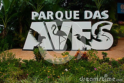 Sign translation input. The inscription name, bird park Iguazu Brazil Editorial Stock Photo