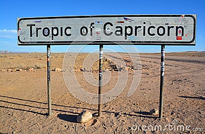 Sign of Tropic of Capricorn on C14 Namibia or the Southern Tropic Stock Photo