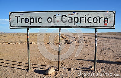 Sign of Tropic of Capricorn on C14 Namibia or the Southern Tropic Editorial Stock Photo