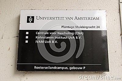 Sign University Of Amsterdam At Amsterdam The Netherlands 2019 Editorial Stock Photo