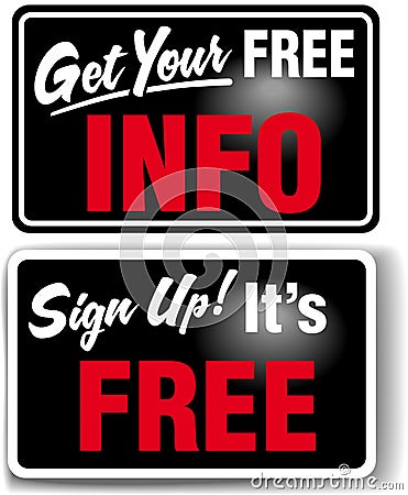 Sign up Free INFO Store Sign Set Vector Illustration