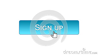 Sign up web interface button clicked with mouse cursor, blue color, online Stock Photo