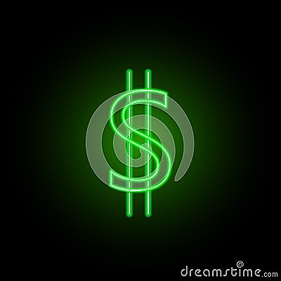 The sign of the us dollar is highlighted by a neon green effect Vector Illustration