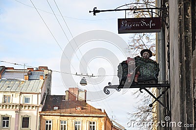 Sign on the wall, roof and windows of houses Editorial Stock Photo