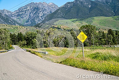 Sign warning drivers - Trucks Entering Highway. Taken in the Paradise Valley area in Montana Stock Photo