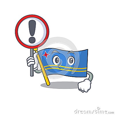 With sign warning flag aruba isolated with the cartoon Vector Illustration