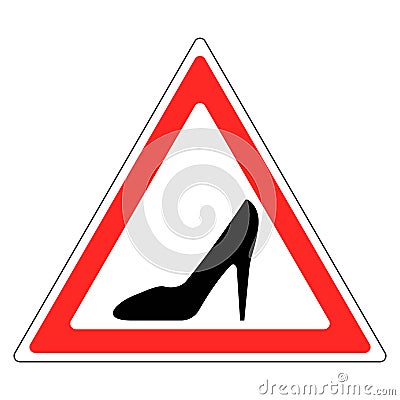 Sign woman`s Shoe in red triangle, woman driving car Vector Illustration