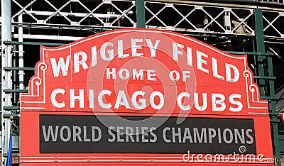 Sign at Wrigley Field Announces Cubs World Series Champions Editorial Stock Photo