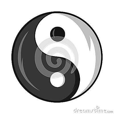 Sign yin yang icon, black monochrome style Cartoon Illustration