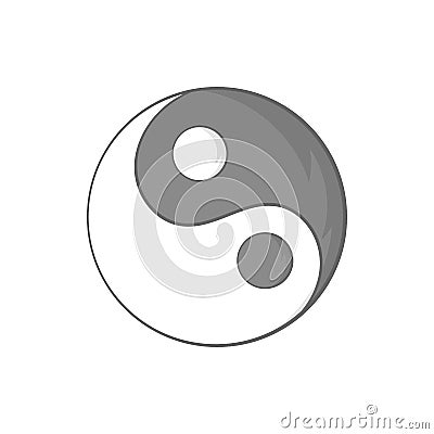 Sign yin yang icon, black monochrome style Cartoon Illustration