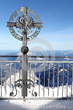 Sign on Zugspitze mountain Stock Photo