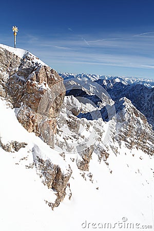 Sign on Zugspitze mountain Stock Photo